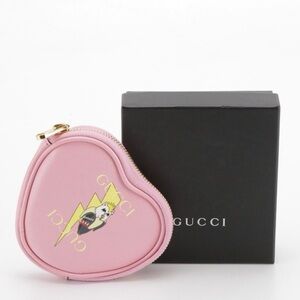 Gucci Bananya Heart-Shaped Zip Pouch in Bubblegum Pink Grained Leather, With Box